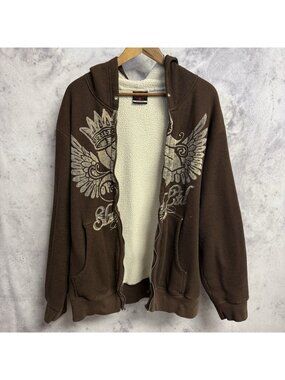 Vintage Shady Ltd Hoodie Mens Brown Thermal Fleece Lined Sweatshirt Medium